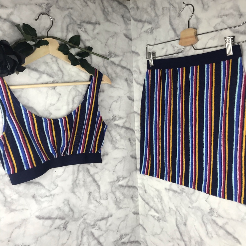 F21 Striped Terry Cloth Bra Top & Skirt Small